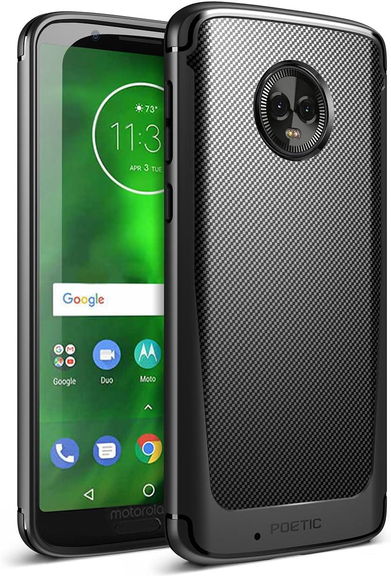 Poetic Moto G6 Case, Karbon Shield [Shock Absorbing] Slim Fit TPU Case with [Carbon Fiber Texture] for Motorola Moto G6 Black