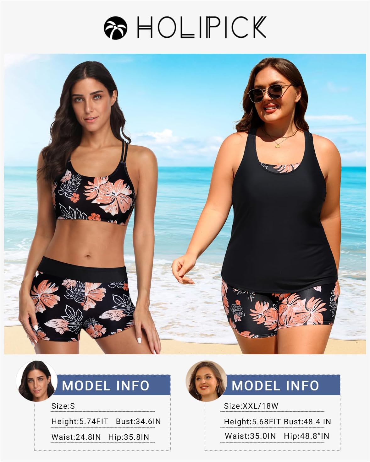 Holipick 3 Piece Tankini Swimsuits for Women Tummy Control Bathing Suits Swim Tank Top with Bra Boy Shorts Teen Swimwear - Image 6