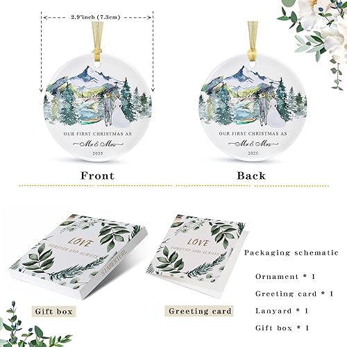 Miniatura 2 de Nuestro primer adorno de Navidad 2023, adornos de cerámica Just Married como Mr and Mrs, colgante de Navidad para el primer año para parejas,