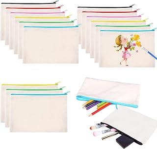 Allazone Canvas Zipper Pouch Bags Canvas 15 Pack Blank Craft DIY Canvas Pencil Pouch Blank Pencil Case Canvas Cosmetic Bag for Travel DIY Craft