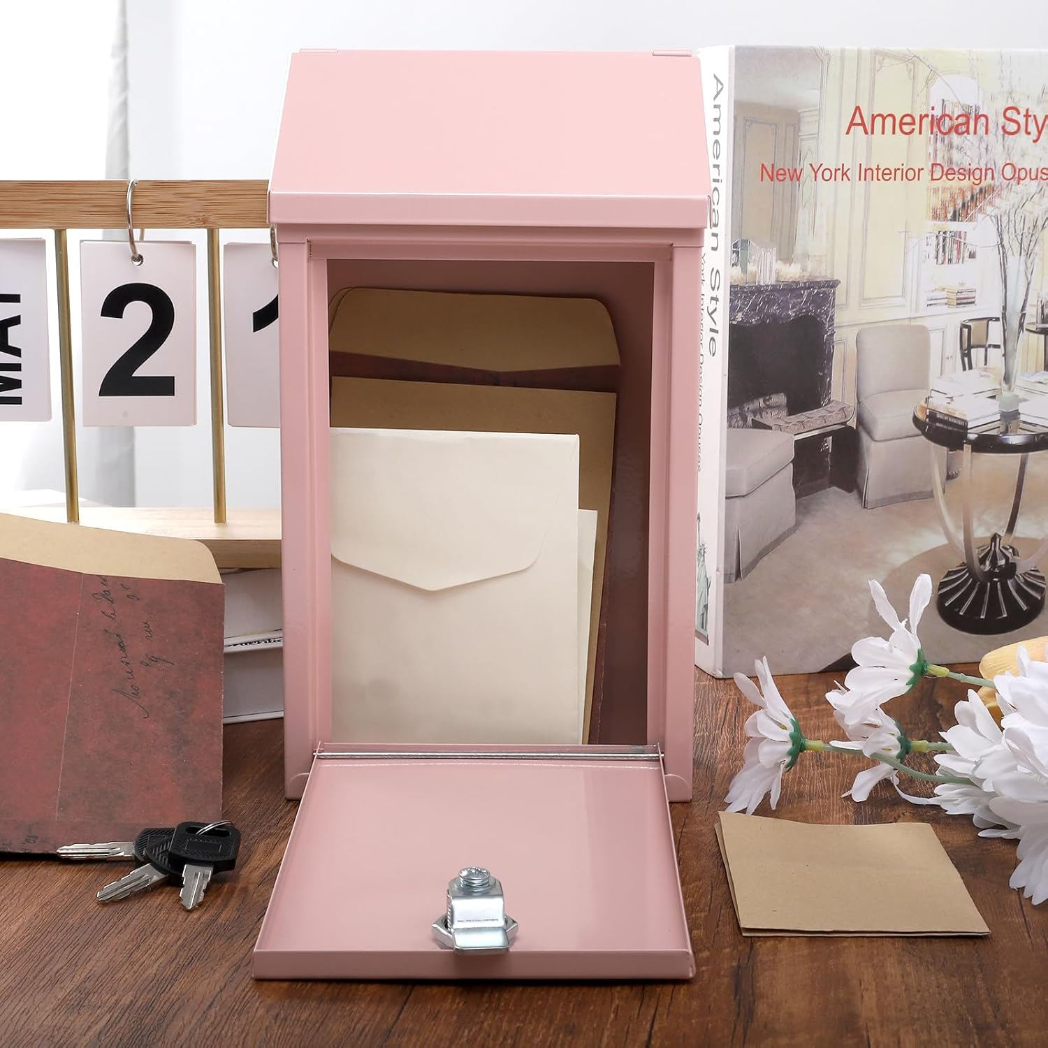 Metal Donation Box Suggestion Box with Slot and Lock Waterproof Wall Mounted Mailbox Charity Collection Box Secure Drop Box for Cash Home Office Outdoor (Pink)