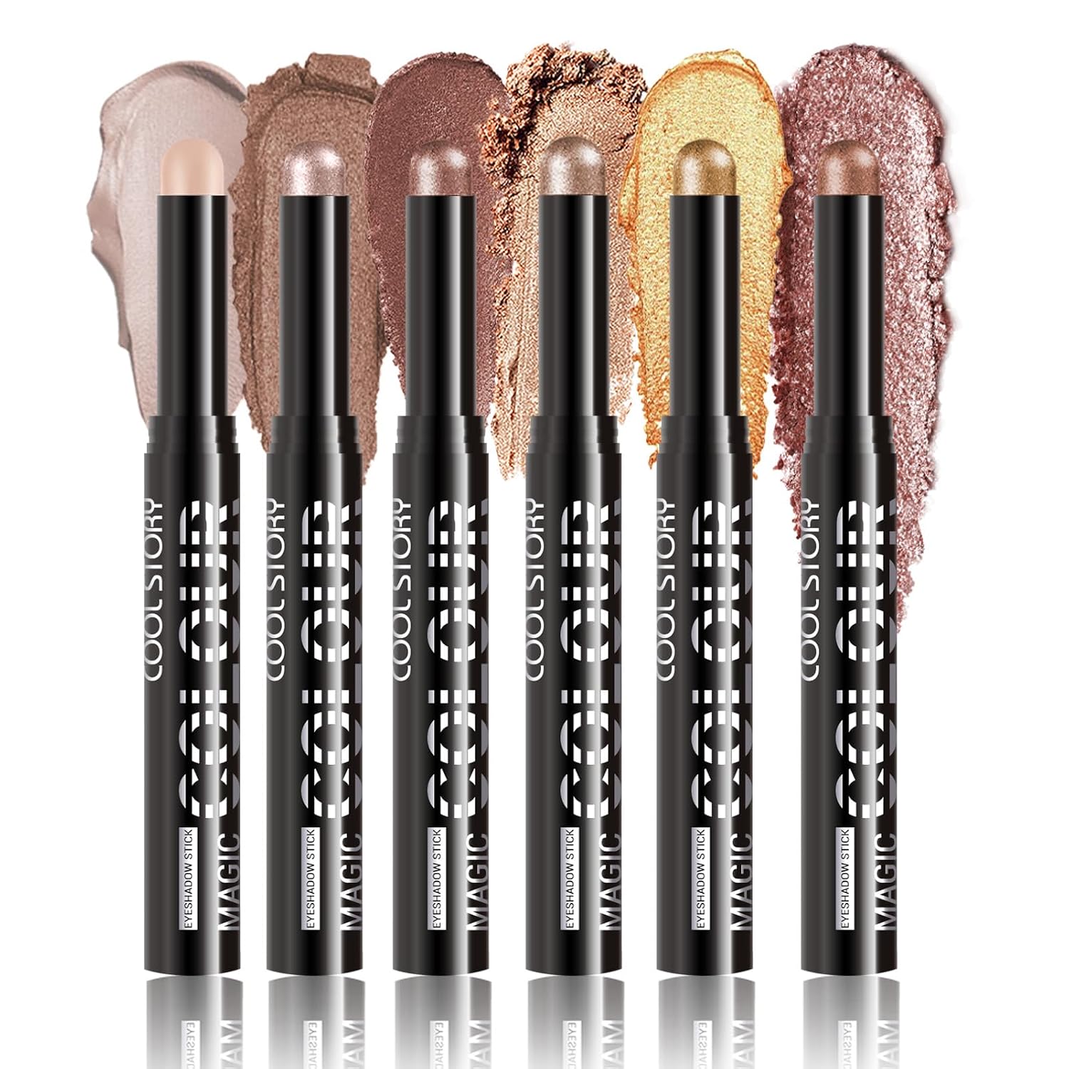 6-piece different color eye shadow stick set,cream-like under-eye shadow stick,brightening and embellishing eyes,earthy color daily pearl highlight,long-lasting waterproof and sweatproof (A)