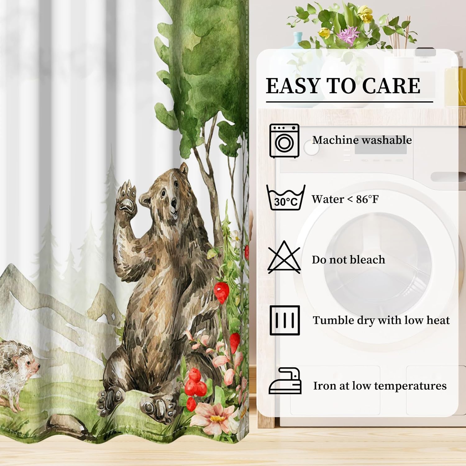 AOFOTO Woodland Forest Animals Blackout Curtains 84 Inch Length 2 Panels, Watercolor Mountain Trees Jungle Deer Fox Bear Kids Curtains Drapes for Bedroom Living Room Thermal Insulated 42x84 Inches