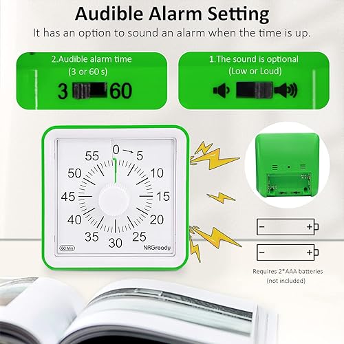 Miniatura 5 de Temporizador visual para niños y adultos, temporizador de cuenta regresiva de 60 minutos con operación silenciosa y herramienta de gestión del