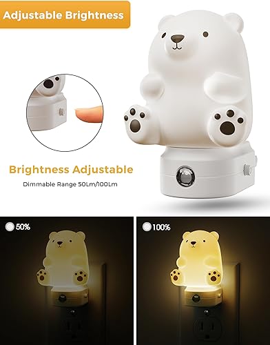 Miniatura 7 de L LOHAS LED Luz nocturna para niños, 3D lindo oso luz nocturna enchufable, luces nocturnas del atardecer al amanecer, RGB+blanco suave 3000K, 3