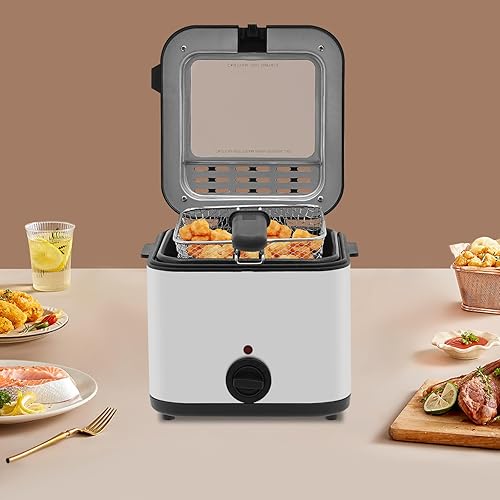 Miniatura 2 de Freidora eléctrica con canasta, freidora de acero inoxidable para encimera de 1000 W, para restaurantes, puestos de comida rápida, aperitivos,