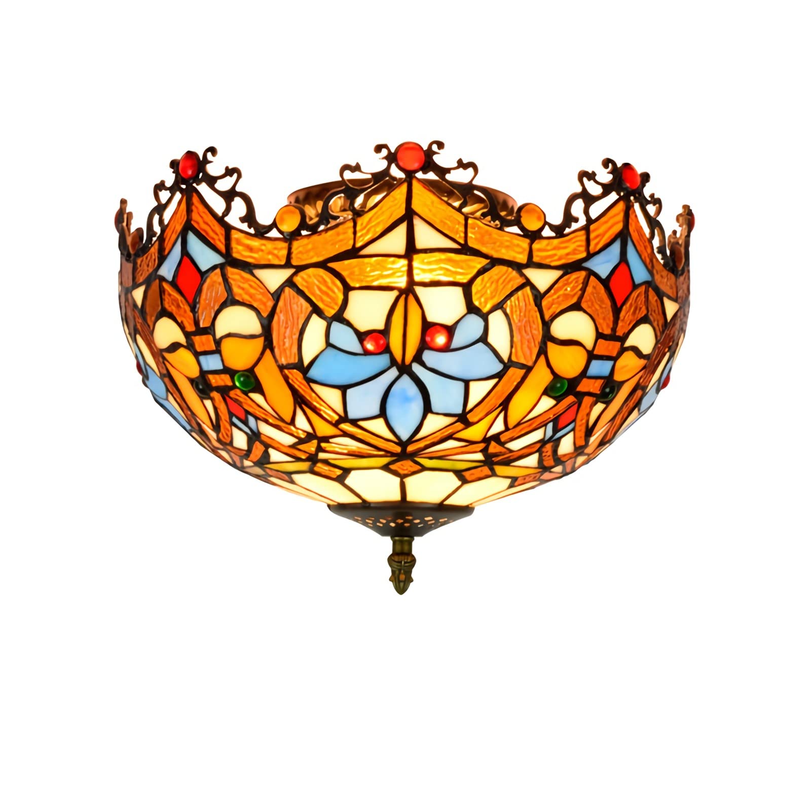 YNIYUJKL Tiffany-Style Ceiling Light, Dimmable Stained Glass Chandeliers, ?30Cm, ?40Cm, Vintage Ceiling Lamp For Living Room Bedroom Kitchen, Yellow,34Cm Chandeliers-30Cm Cei,30cm Ceiling Light
