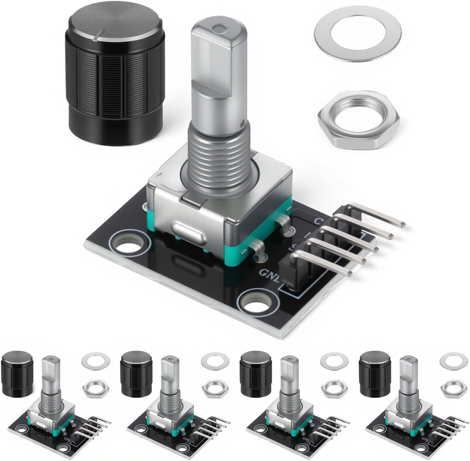 5 PCS KY-040 Rotary Encoder Module, 360 Degree Rotary Encoder 15 x 16.5 mm with Knobs Cap Brick Sensor Modules for Electric Fan Light Control etc, Black
