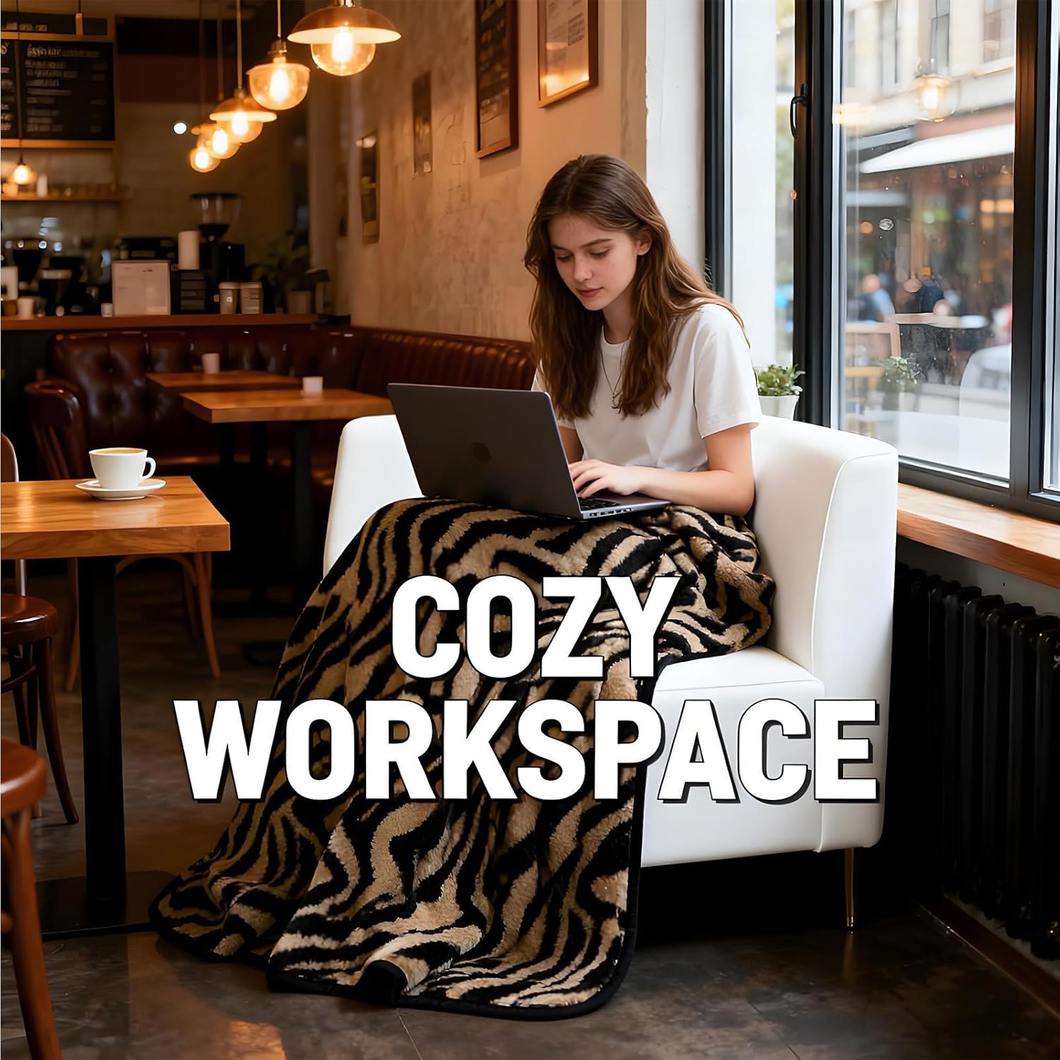 Faux Fur Throw Blanket for Couch, Cozy Soft and Fuzzy Plush Rabbit Fur Bubble Blanket for Sofa Bedroom Living Room(50 * 60 inches, Zebra Stripes Brown)