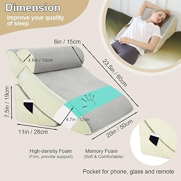 Bed Wedge Pillows Set for After Surgery, 3PCS Adjustable Reading Pillow