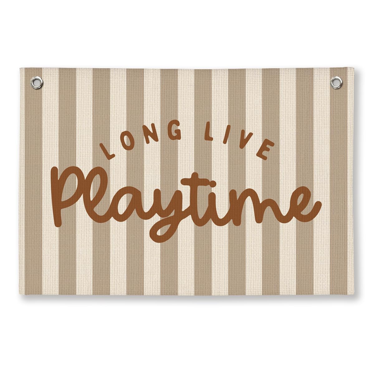 Play Decor, Long Live Playtime Wall Hanging Linen Banner, Brown Striped Wall Flag for Play Room Playroom Decor, 20x30 Inch-Brown