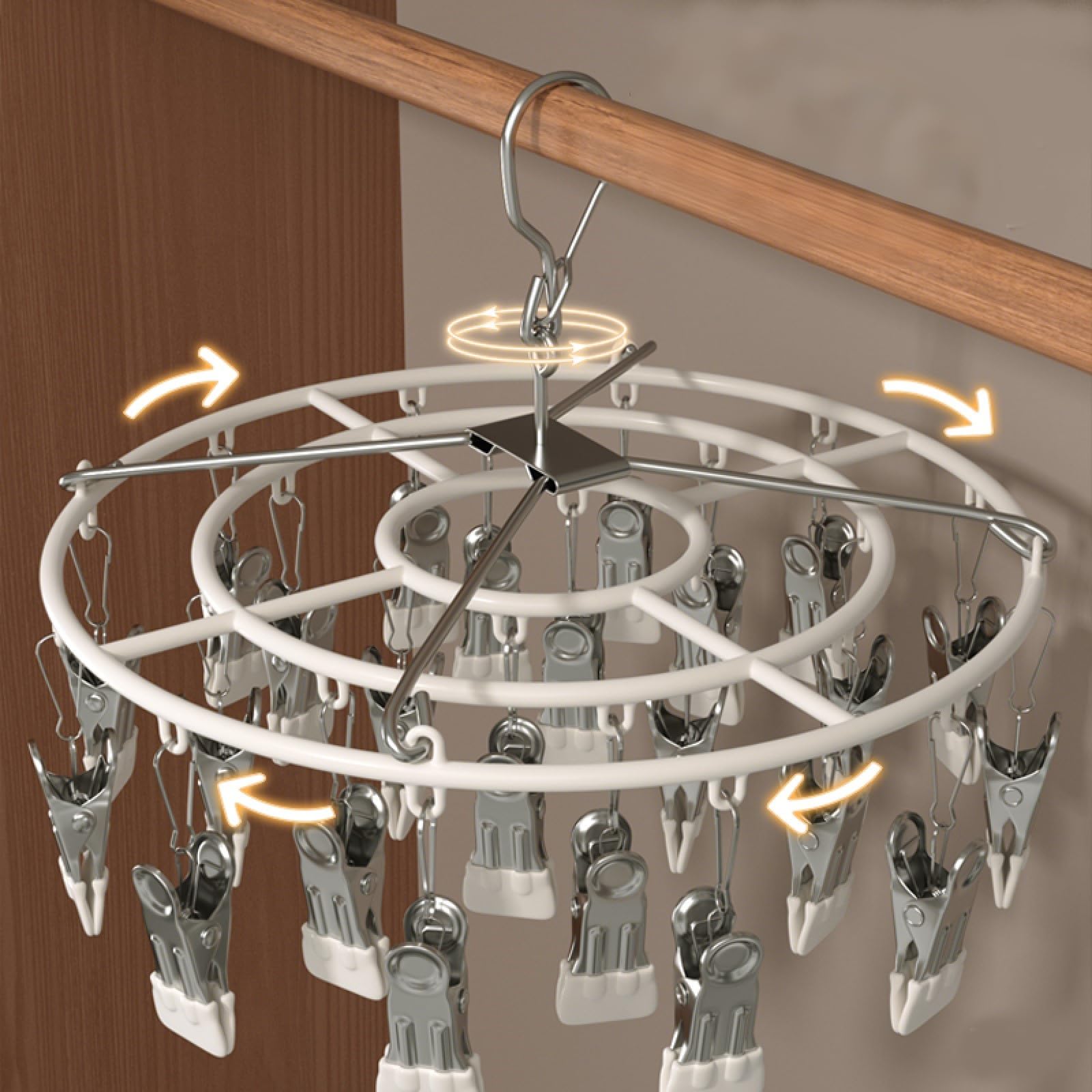 Antivento pieghevole rettangolare stendino, Clip in acciaio inox stendino per calzini con 24 clip, Stendibiancheria In Acciaio Inox Con Gancio Girevole, Antivento, Per Calze(grigio)