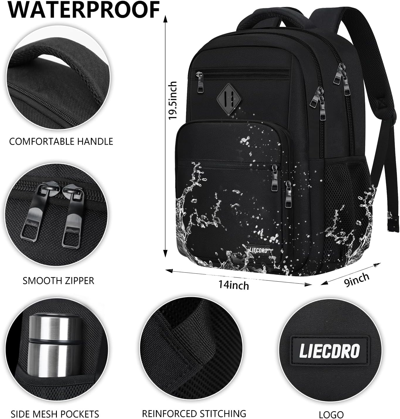 School Backpack for Boys Girls Teens, Black Backpack for Men Women, 17.3 inch Laptop Back Pack with Reinforced Straps, Backpacks for School Business Work College Travel, College Book Bag, Bookbag