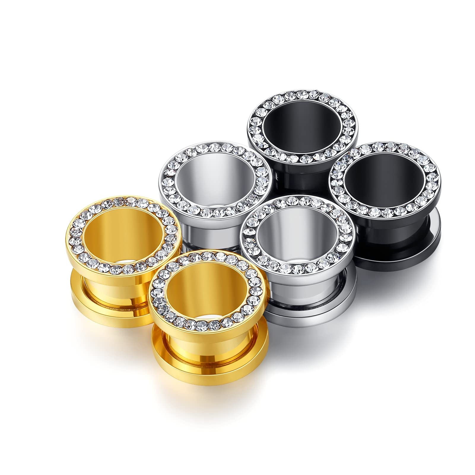 WBRWPUnisex Women 6pcs/8pcs-3pairs/4pairs Hollow Zircon Stainless Steel Screw Ear Plugs Tunnels with ZirconEar Plugs Tunnels - Ear Expander - Ear Gauges Stretcher Body Piercing 8g-5/8