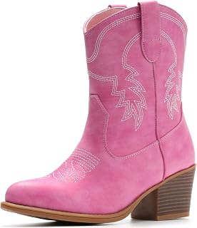 IXU Cowboy Boots for Women Ankle Cowgirl Wide Western Short Booties | Pointed toe & chunky heel, classic embroidered design. Great for travel, festival，and daily life.