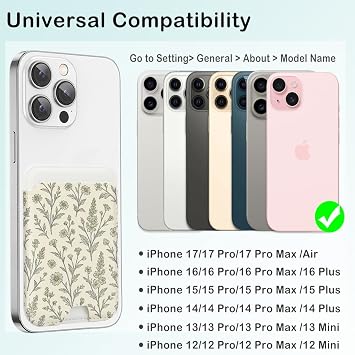 for Magsafe Wallet, Magnetic Wallet Card Holder for iPhone 17/16/16e/15/14/13/12 Pro/Max/Plus/Mini Case, Strong Magnet Phone Pocket Cute Design Credit Card Fit 3 Cards,Green Floral