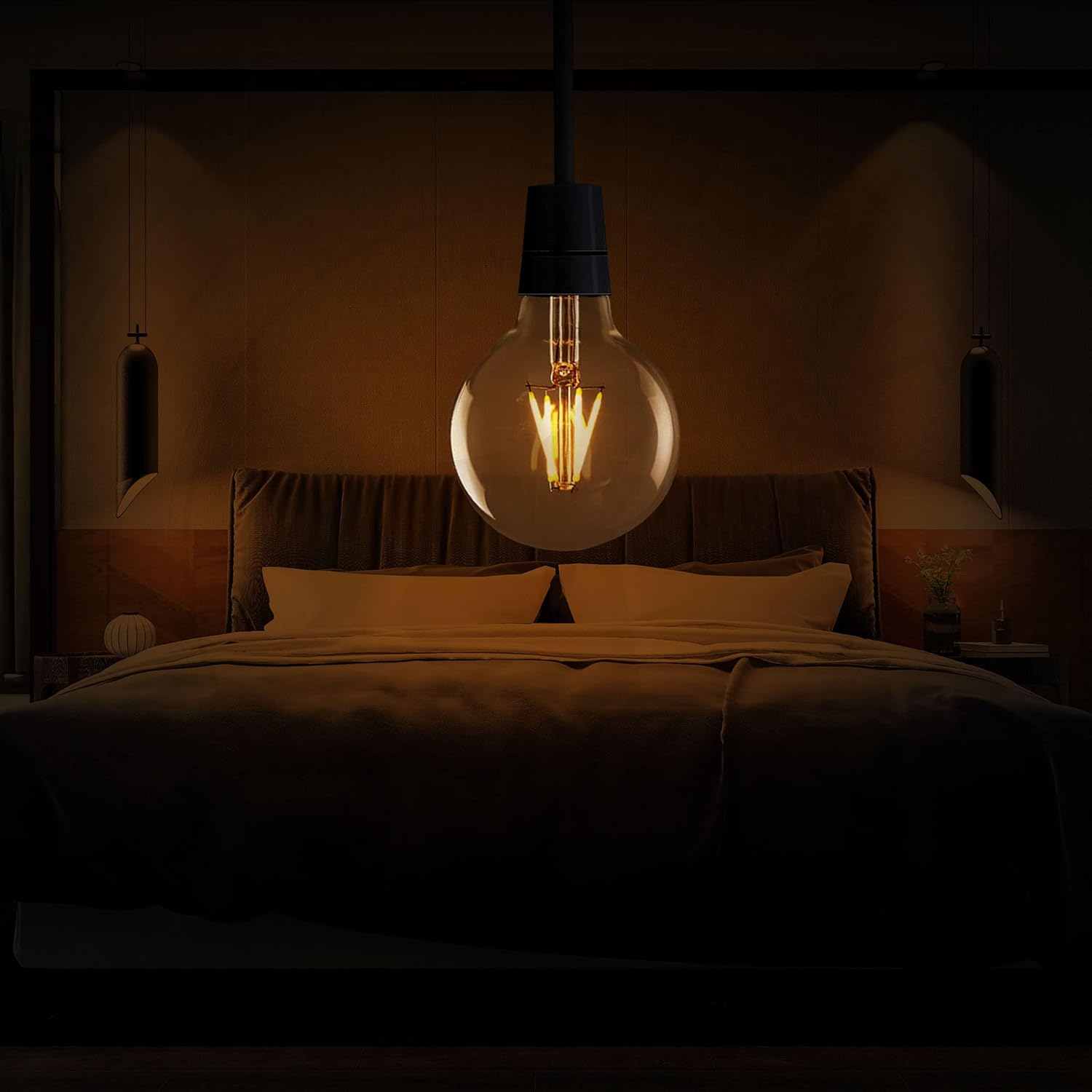 LEDSone G80 E26 4W LED Edison Dimmable Vintage Amber Glass Warm White 2700K Light Bulbs Best for Home Decoration, Pendant Lamps, Chandeliers, Restaurant and Bar Lighting Amber Light (Pack 2)