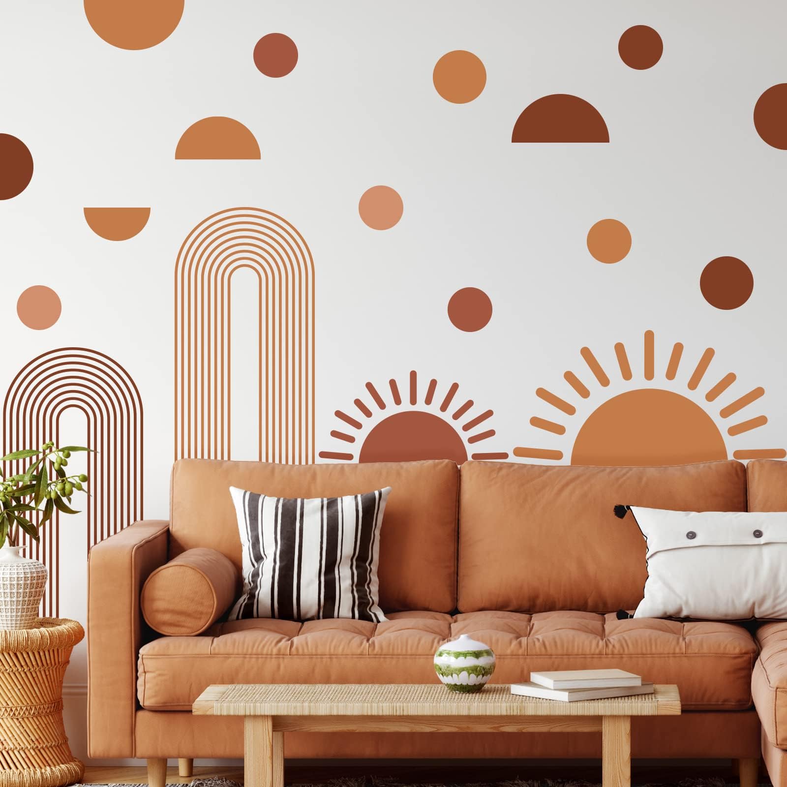 20 Pcs Half Sun Wall Decal Large Boho Wall Decals Sunshine Stickers Vinyl Nursery Removable Peel and Stick Decals for Nursery Kids Room Playroom Deco(Bohemian Style)