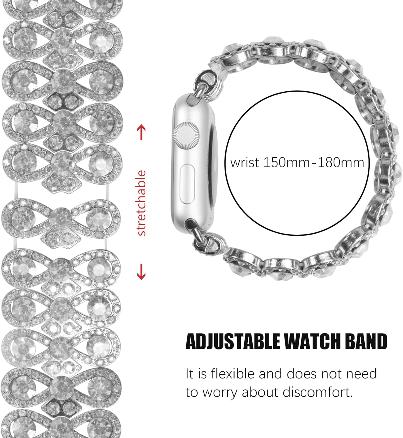 VIQIV Bling Dressy Bracelet with Case Compatible with Apple Watch Bands 38mm 40mm 41mm 42mm 44mm 45mm 49mm for Women Strethy, Stretch Smart Watch Bands for Women, Cute Jewelry Metal Wristband Strap for iWatch Ultra 2/Ultra Series 9/8/7/6/5/4/3/2/1/SE