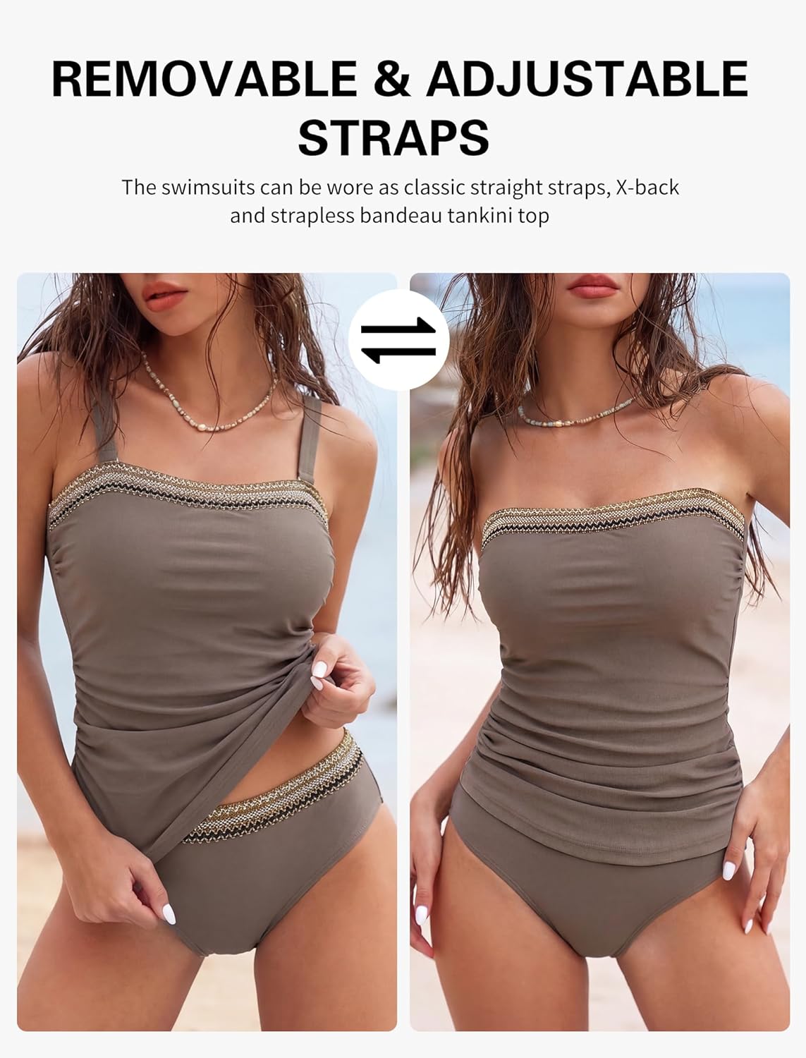 ZAFUL Women's Tummy Control Tankini Swimsuits Floral Print Two Piece High Waisted Bathing Suits Full Coverage Bikini Bottoms