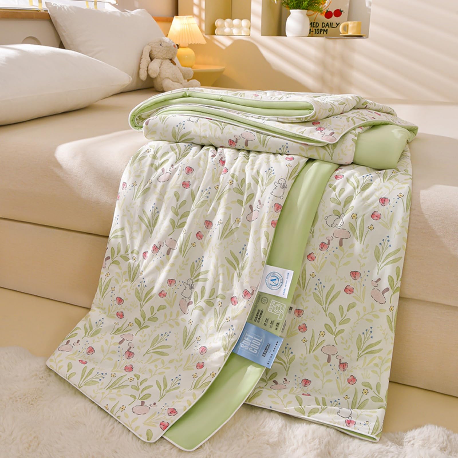 Manta refrescante para cama 150 colcha bouti primavera verano reversible verde
