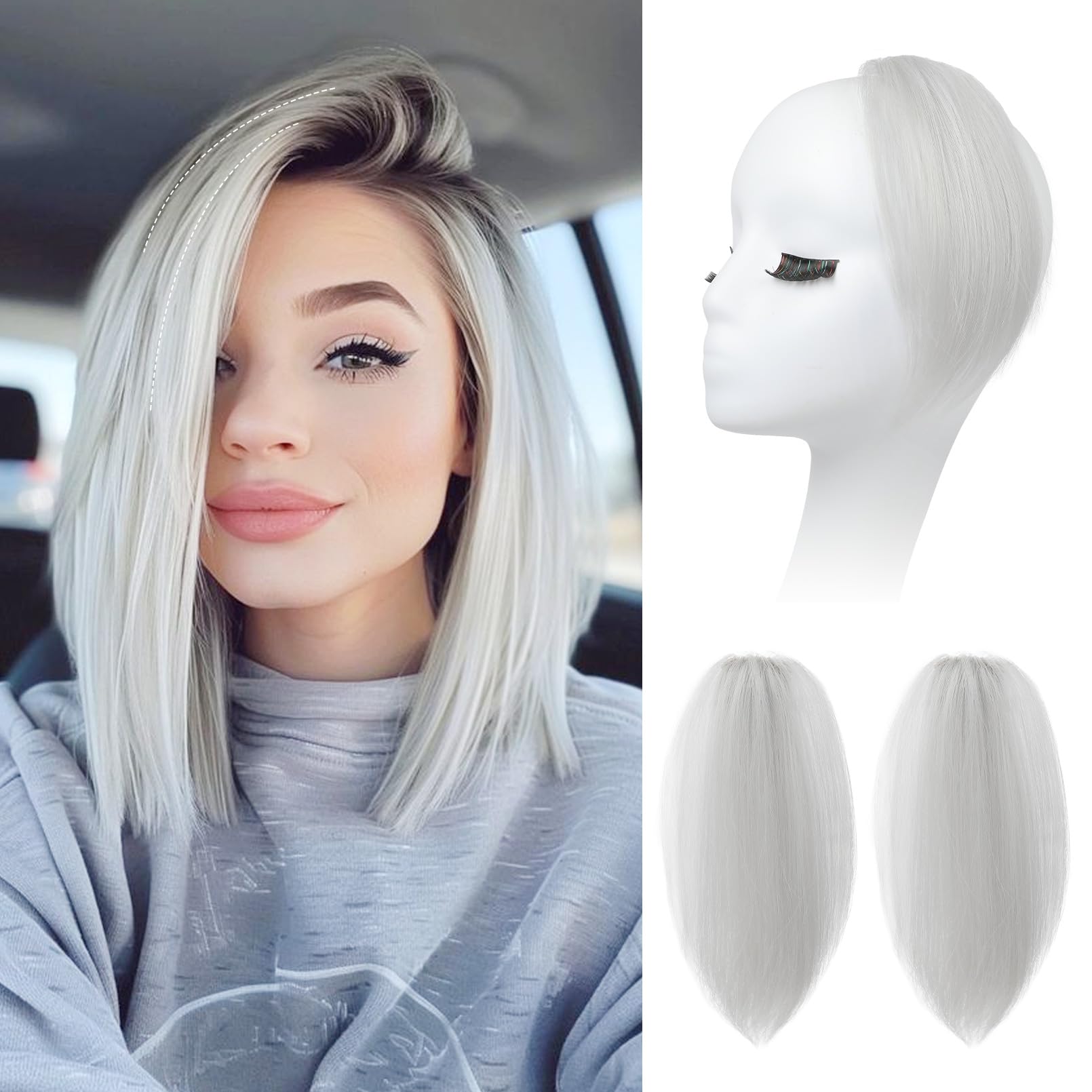 REECHO Clip in Hair Volumizer, 2PCS 8 inch Short Thick Clip in Hairpieces Adding Extra Volume Hair Extensions for Women with Thin Fine - Silver