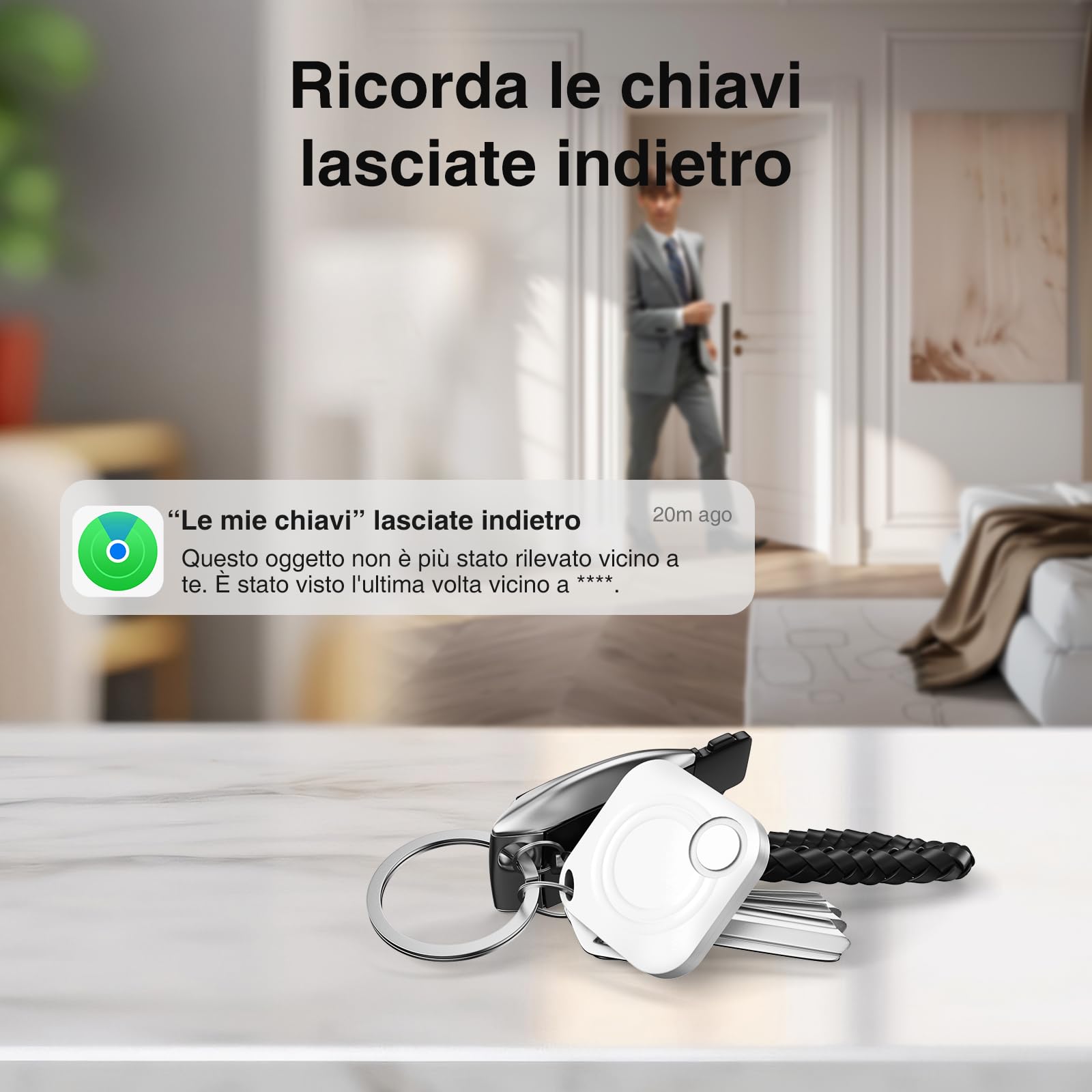 Localizzatore Chiavi - Smart Tag Compatibile con Apple Find My (Solo iOS 14.5+), Localizzatori Bluetooth Trova Impermeabile IP67, Portachiavi GPS per Valigia, Borsa, Cani, Batteria Sostituibile