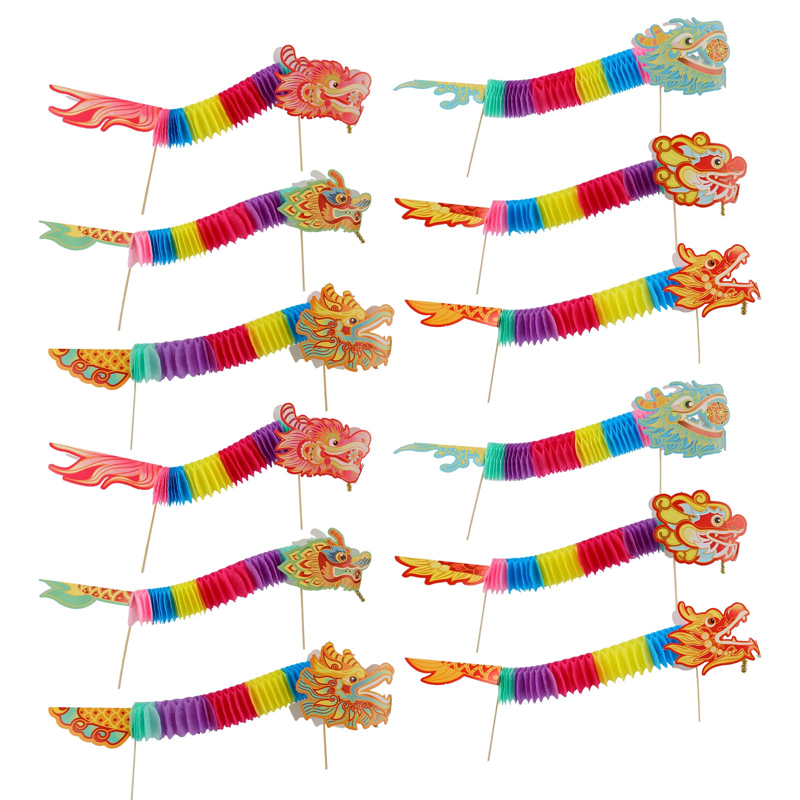 12 Pcs Chinese New Year Paper Dragon Decorations 3D DIY Chinese Paper Dragon Party Decorations for Spring Festival Party Craft Set Supplies