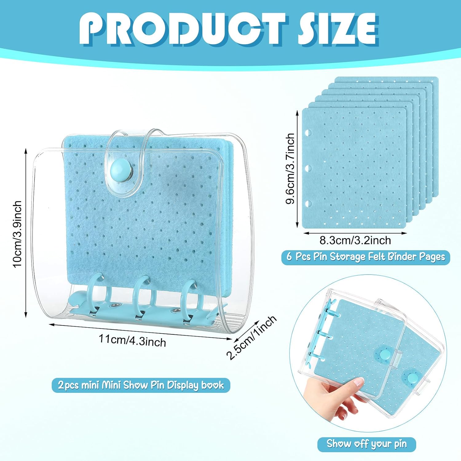 8 Pcs Mini Pin Display Book Enamel Pin Holder Blue 4.6x3.9 Inch image 2