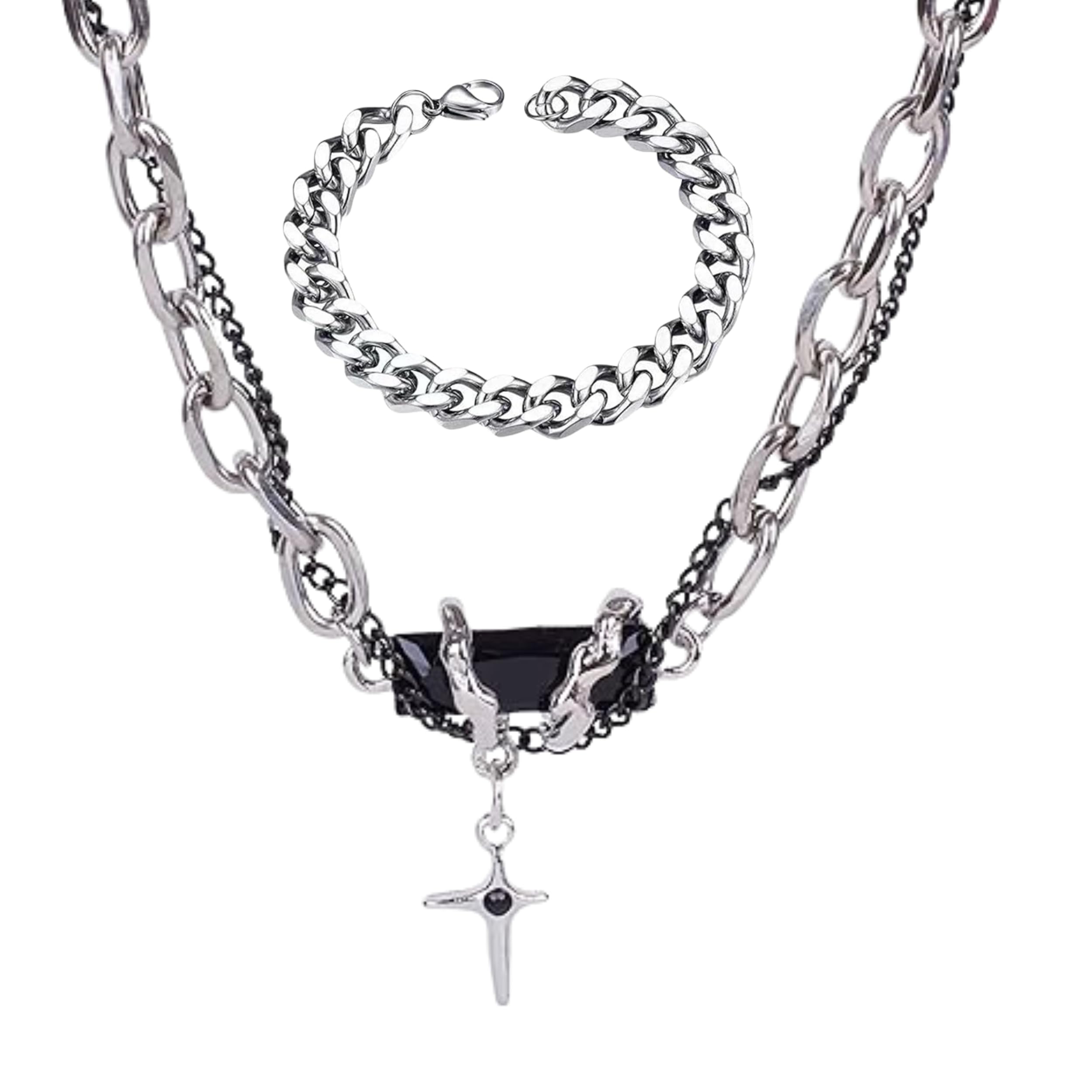 salty alpha Set of Bracelet & Necklace for Men - Rugged & Cuban - Pendant, Chain, & Jewellery set for Men | Gift for Diwali, Christmas, Marriage, Birthday-picture-21