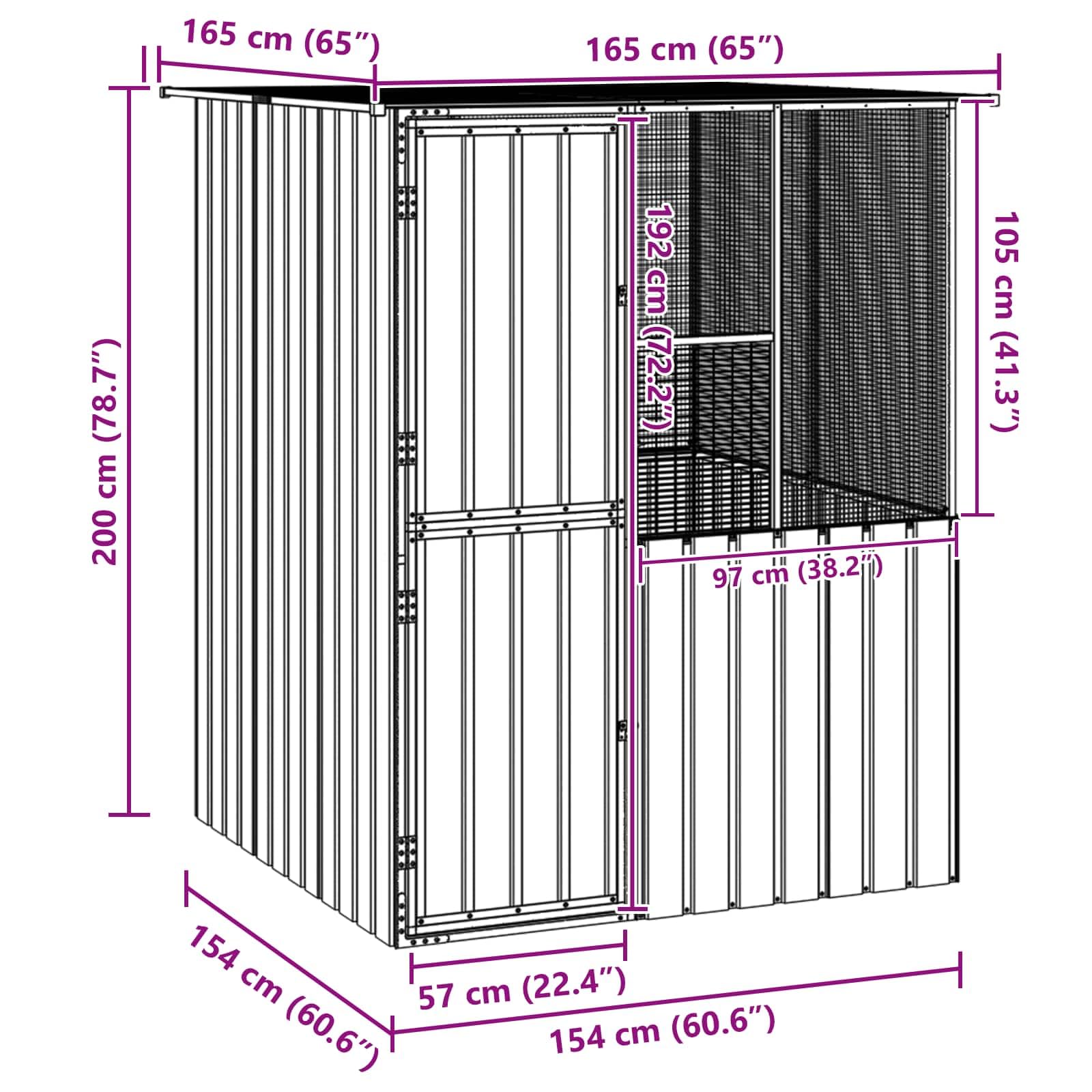 vidaXL Jaula para Aves Antracita 165 x 165 x 200 cm Acero Galvanizado, Jaula Rectangular para pájaros, Elegante, Segura y Amplia, Ideal para tu jardín y terraza, Aves