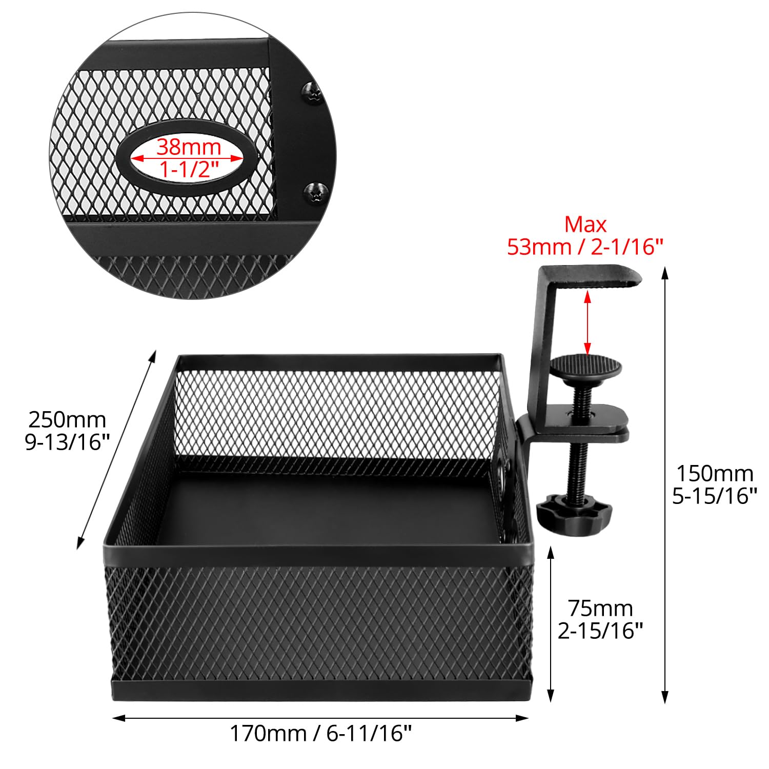 QWORK® Przechowywanie pod biurkiem, organizer pod biurko, obracany o 360°, przechowywanie biurowe, konstrukcja z metalowej siatki
