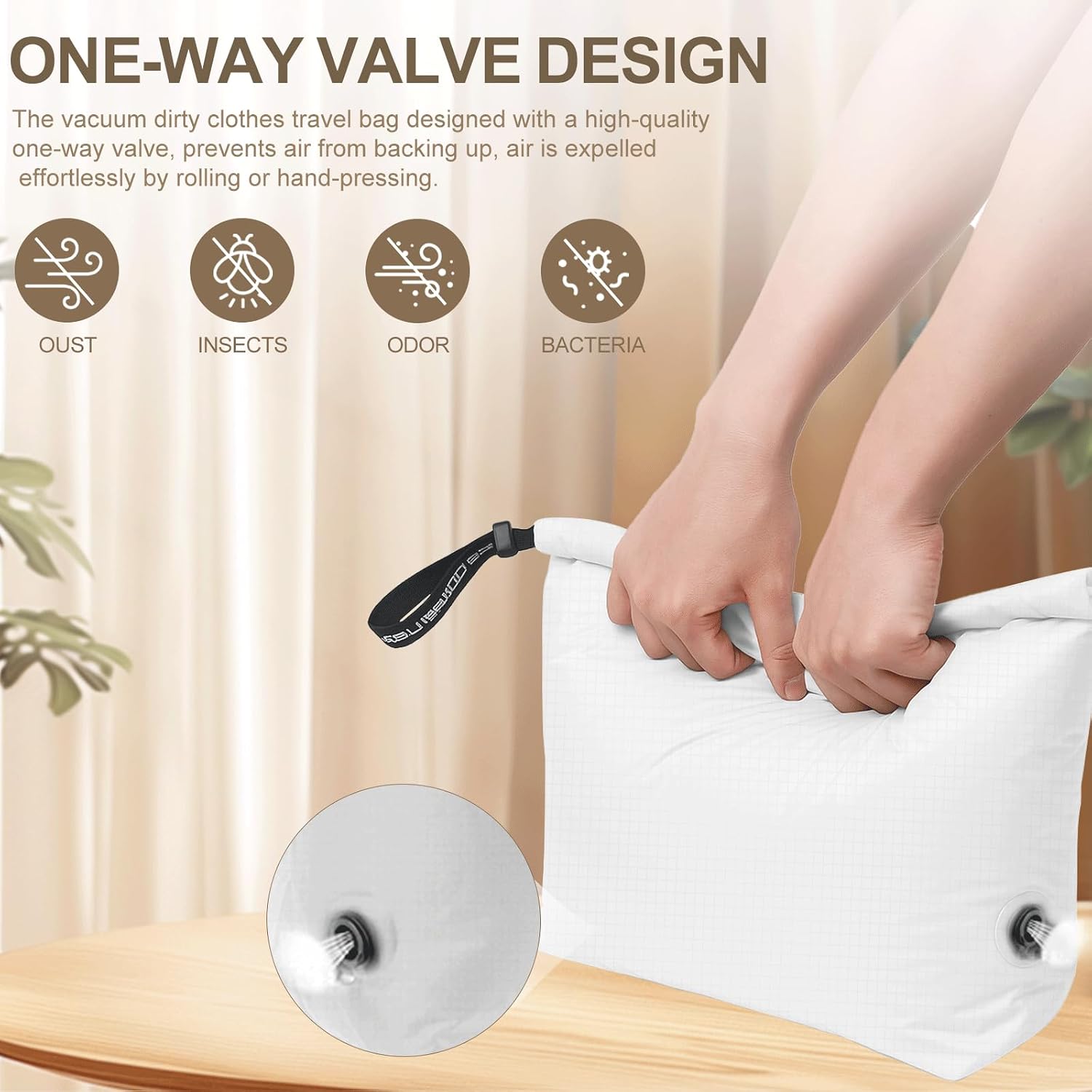 Travel Laundry Bag, Pump Free Vacuum Compression Dirty Clothes Bag Reusable Wet Dry Bags Large Capacity Space Saver Bags Camp Washable Clothes Organizer for Sports Dorm Laundromat (1 Pcs) (White, L) image 4