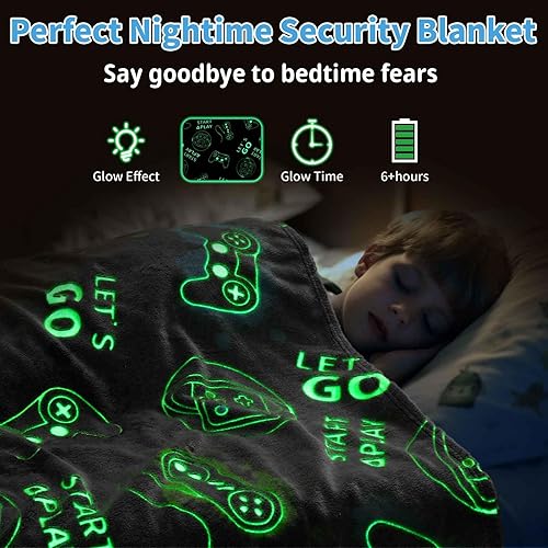 Miniatura 8 de Manta que brilla en la oscuridad, regalos de controlador de juego para niños, manta suave para niños de 3, 4, 5, 6, 7, 8, 9, 10, 11, 12 años,