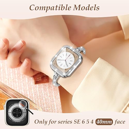 Miniatura 7 de LETOID Correa y funda diseñada para Apple Watch  1.575 pulgadas, 1.614 pulgadas, 1.732 pulgadas, 1.772 pulgadas, correa de metal elegante pulsera