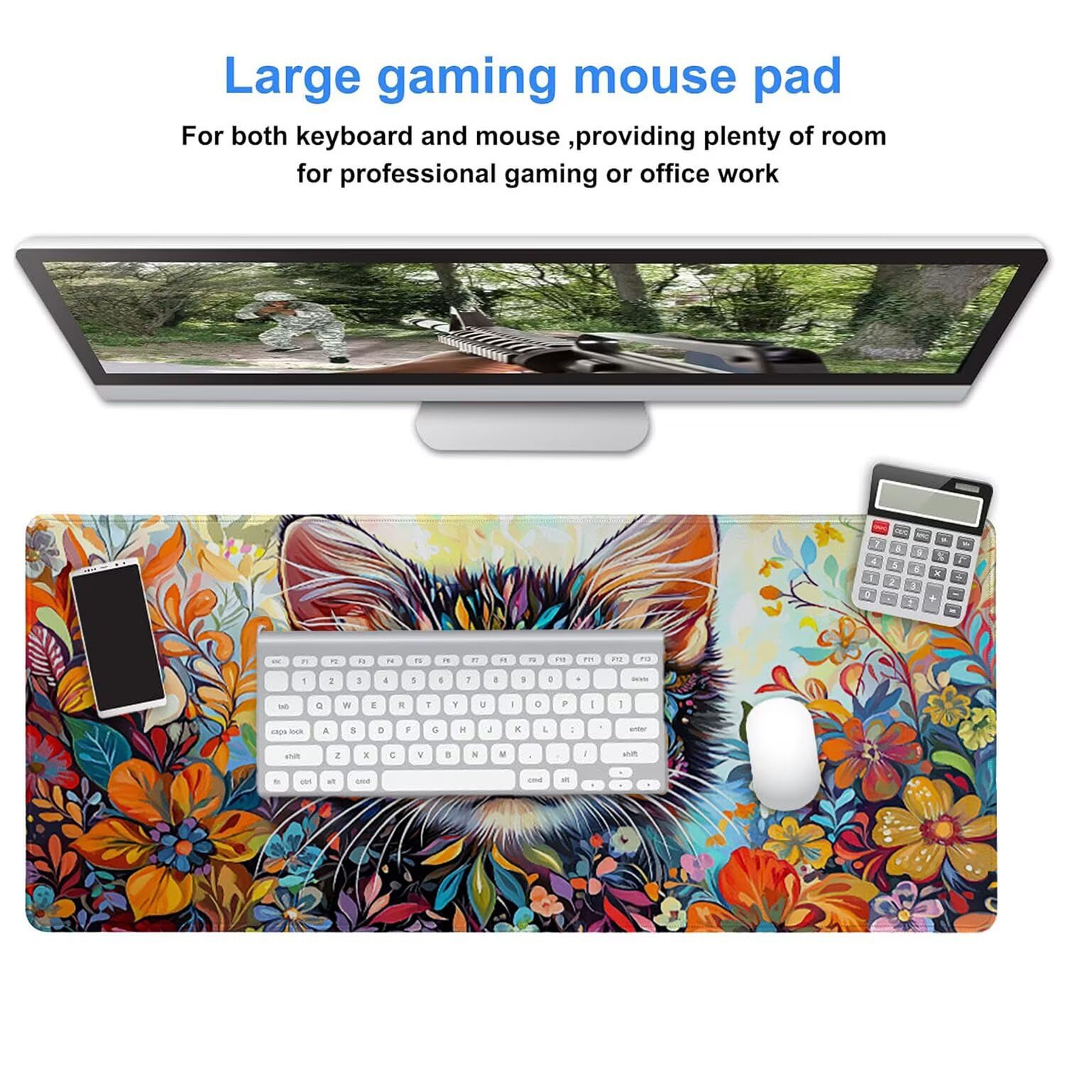 Podkładka pod mysz do gier, 1600 x 800 mm, XXL, duża gamingowa podkładka pod mysz, wodoodporna podkładka pod mysz, długa podkładka na biurko z przeszytymi krawędziami, mata na biurko z gumową podstawą