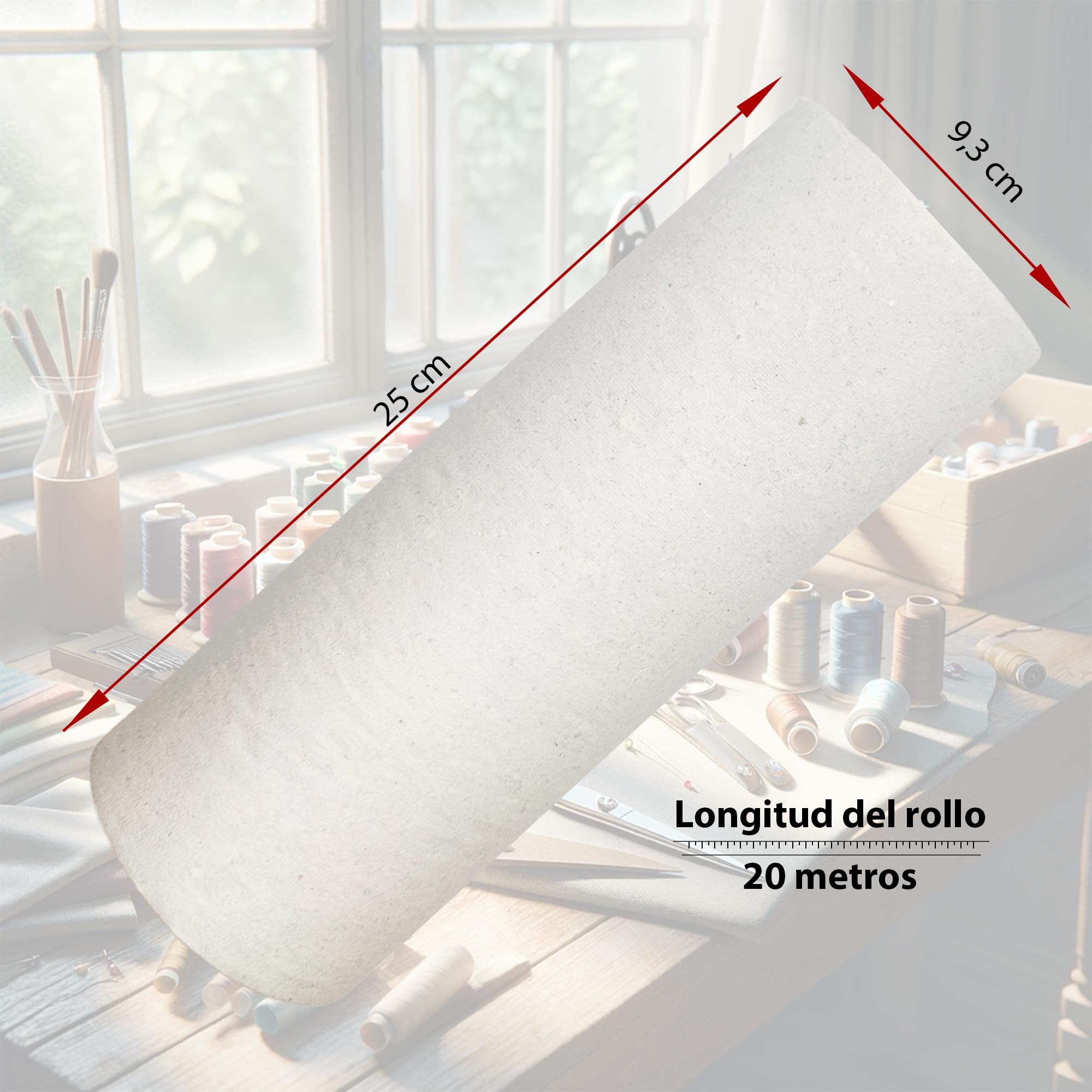 Estabilizador de Bordado Tear Away (desgarrable) - Rollo de 25cm x 20m, Peso Medio (60 gsm) - Papel de Bordado de rasgar para Bordar a máquina o a Mano - Estabilizador rasgable para bordar