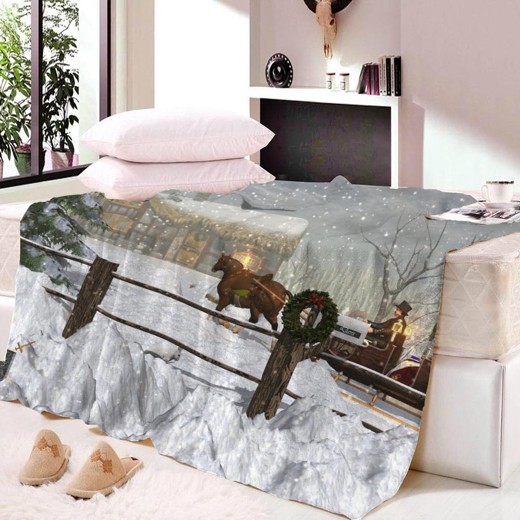 Manta Polar Adulto Cama 150 Manta De Franela para Sofa Cama con Escena Navideña De Nieve Blanca. Impresión Patrón 150X200Cm Colchas Invierno Modernas para Niños, Microfibra Suave Caliente