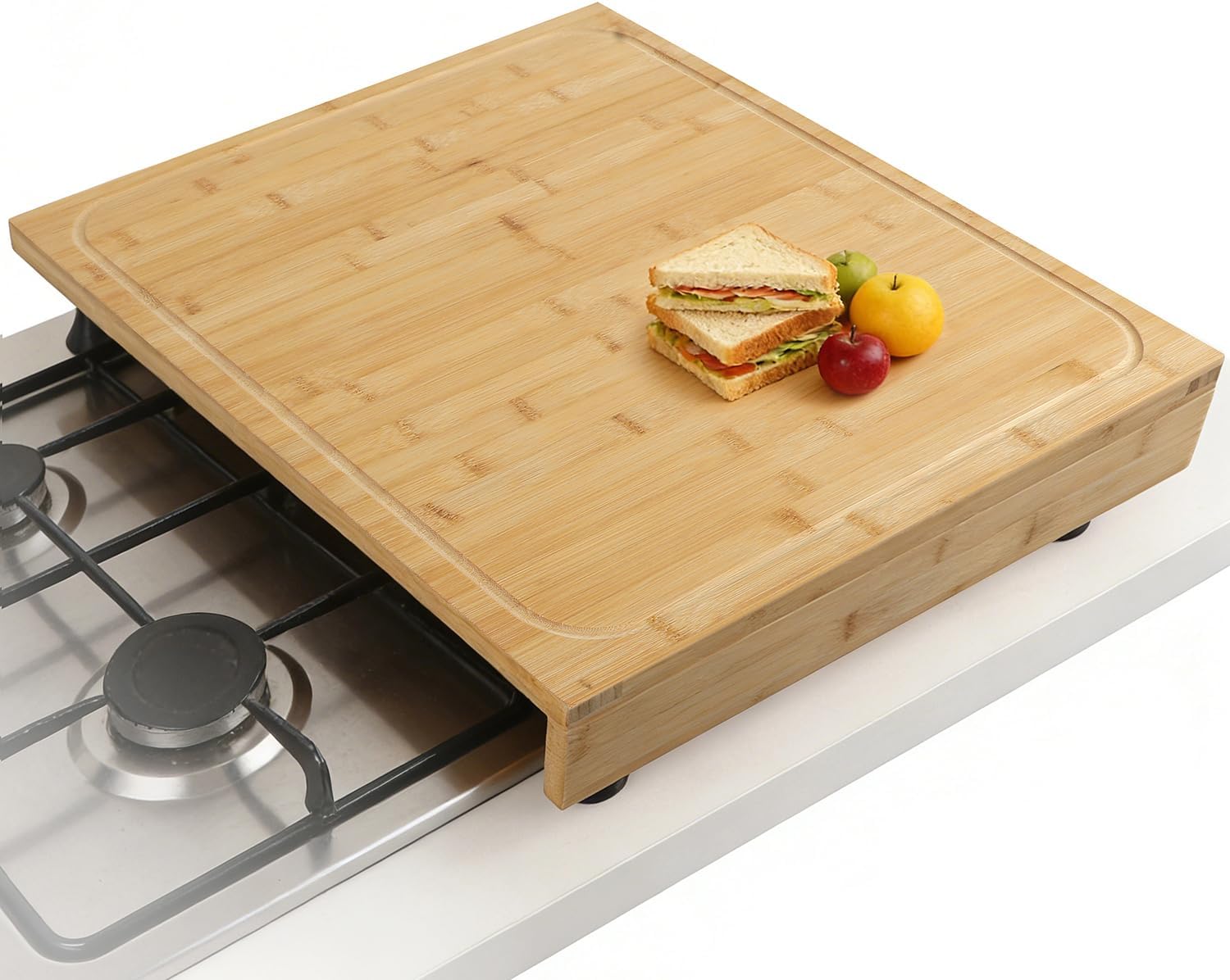BAMOTTO CRAFTBAMBOO 16 x 22 Inch Bamboo Cutting Board, Over-the-Sink Board and Stovetop Cover with Detachable Support Legs & Front Lip, for RV Camper and Home Kitchen