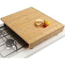 BAMOTTO CRAFTBAMBOO 20 x 22 Inch Large Bamboo Cutting Board   Stovetop Cover, Over the Sink Board, Noodle Board with Detachable Legs & Non-Slip Lip, Juice Groove for Kitchen Countertop | Detachable Legs | Detachable Non-Slip Front Lip | Over-the-Sink Board | Reversible Dual Juice Grooves | Kitchen Noodle Board