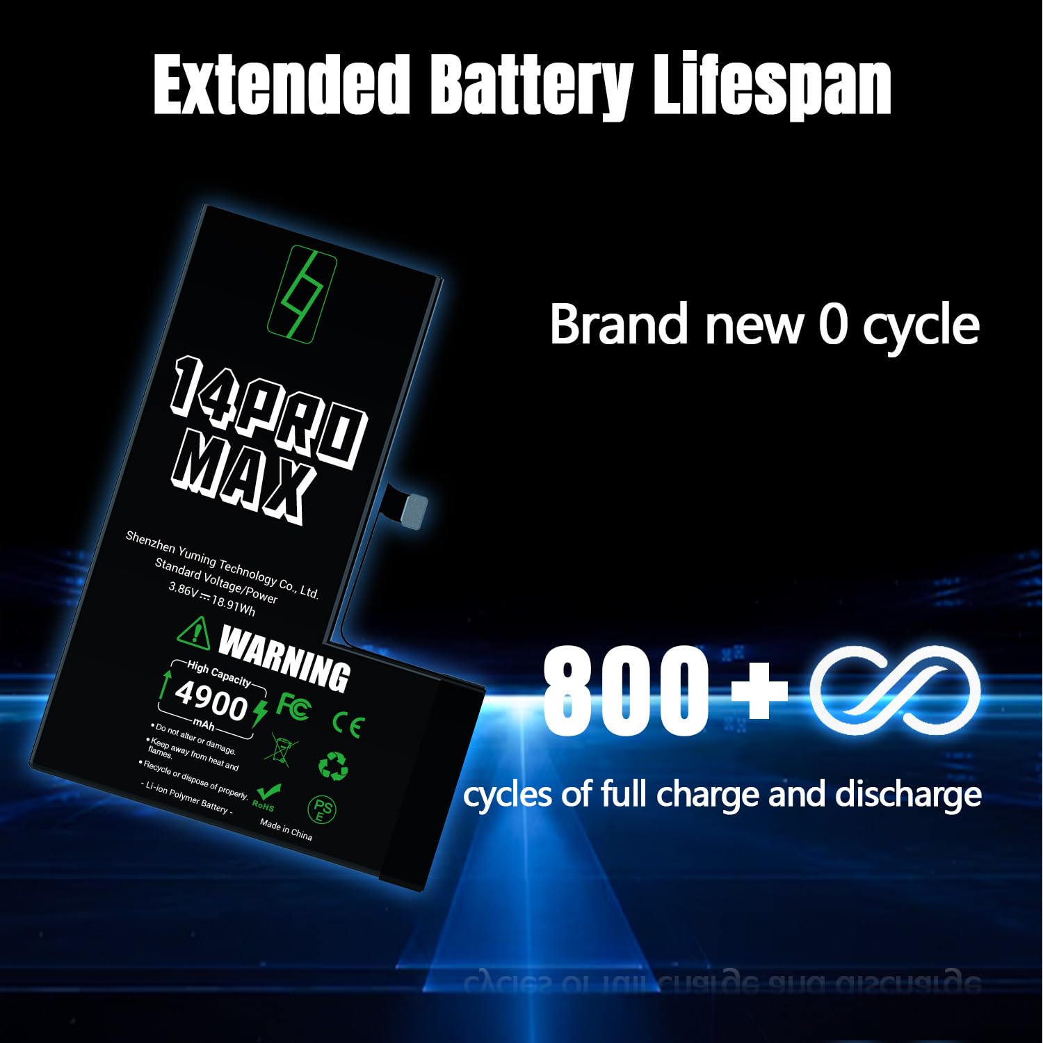 Batteria per iPhone 14 Pro Max, 4900mAh Alta Capacità, Compatibile con A2651 A2893 A2894 A2895 A2896, 0 Cicli, Kit di Riparazione Completo, Certificato CE/RoHS/FCC