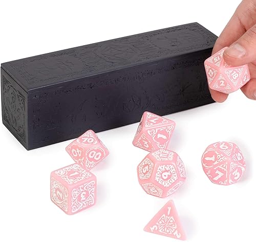 Img Dados de tamaño grande Calíope Cherry Blossom Titan con estuche, juego de 7 dados poliédricos diferentes