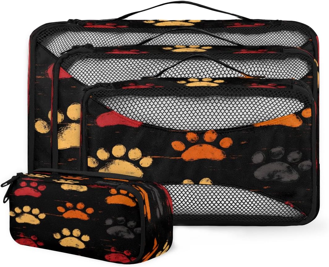 Dog Paw Pattern 4 Set Packing Cubes Packing Cubes for Women Lightweight Travel Essential Bag Clothes Carry on Suitcase Bags for Accessories Essentials