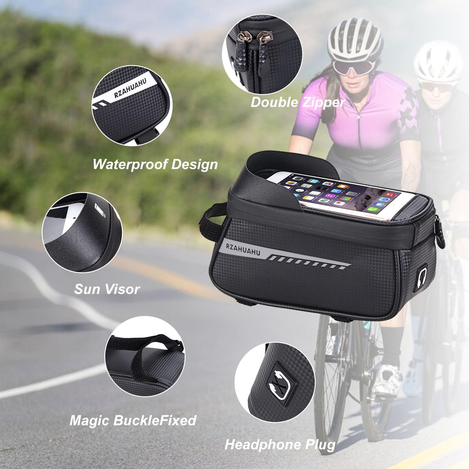 Borsa da Bicicletta per Telaio Anteriore Impermeabile – Borsa Portaoggetti con Touch Screen, Ideale per Città, MTB e Uso Quotidiano, Accessorio Essenziale per Ciclisti