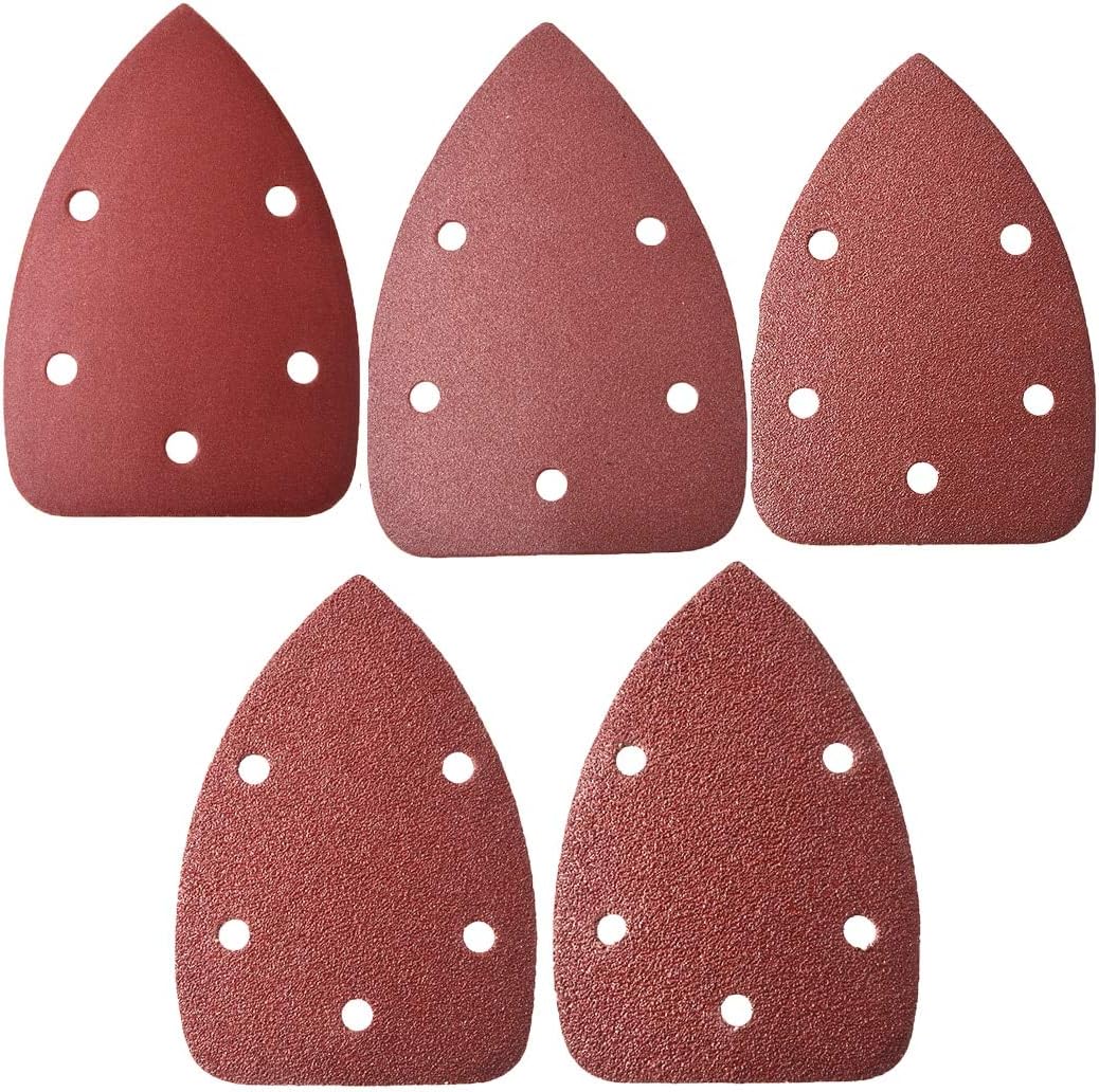 ABST26140 Abrasive 5Pcs Triangle Detail Sandpaper Mouse Sander Pads Flocking Sanding Paper Assorted 5 Hole To Wood Rubber Leather Metal - (Grit: 1200 Grits)
