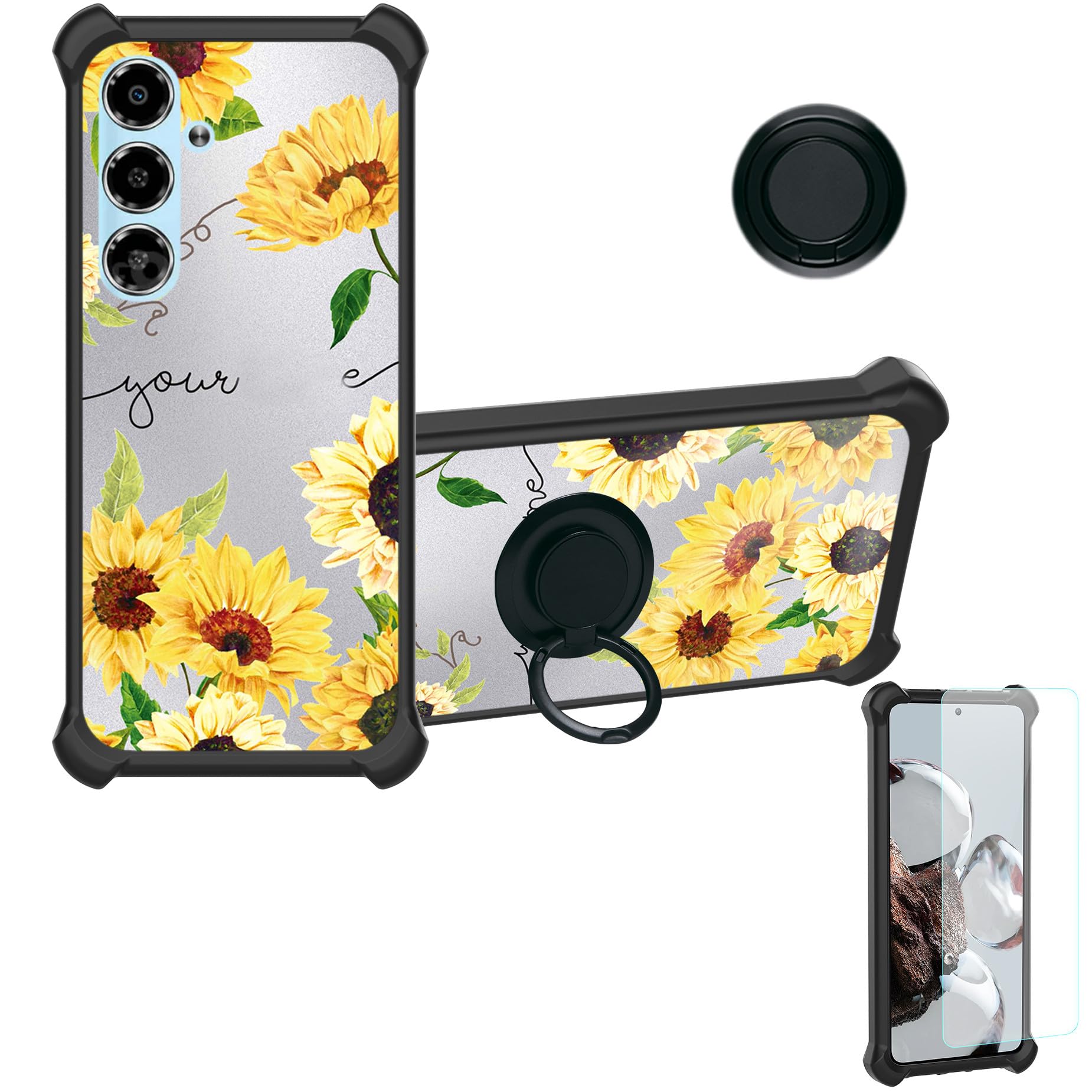 jioeuinly Case for Xgody V50 6.5 Case Compatible with Xgody V50 6.5 Phone Case Cover [with Tempered Glass Screen Protector][Ring Support][Silver Reflect Light] DYH-XRK