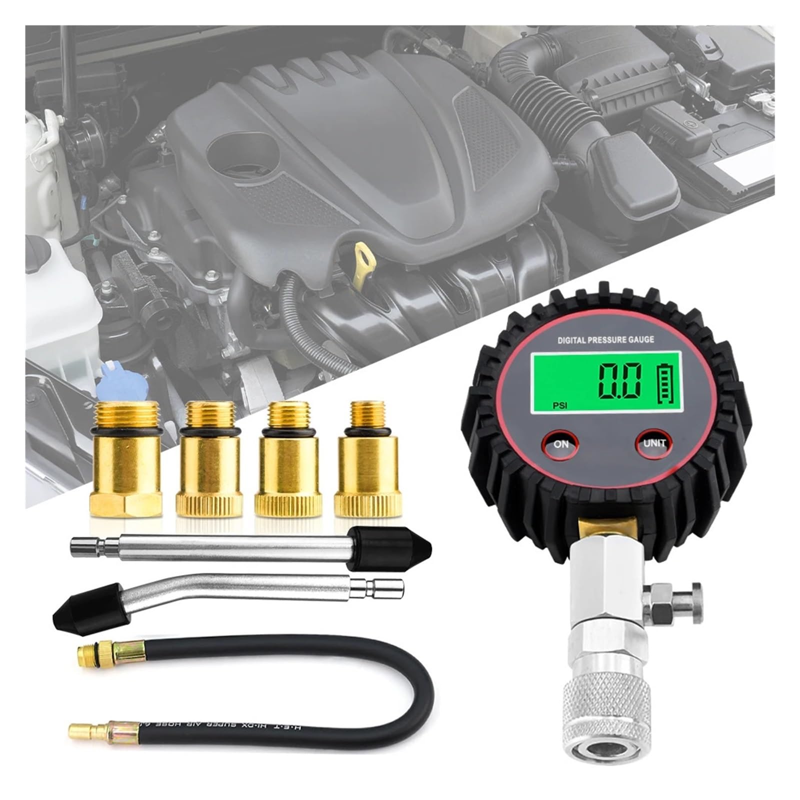 Tester Kompresji Cyfrowy Miernik Samochodowej 200 PSI Do Zestawu Testera Cylindrów Silnika Benzynowego Precyzyjne Monitorowanie(Black)