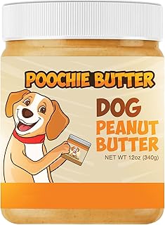Poochie Butter Natural Dog Peanut Butter - Made in USA Healthy, Creamy Peanut Butter Spread for Lick Mats & Food Toppers - Dry-Roasted Peanuts Non-GMO No Sugar Added Dog Treats - 12 Oz (Pack of 1)