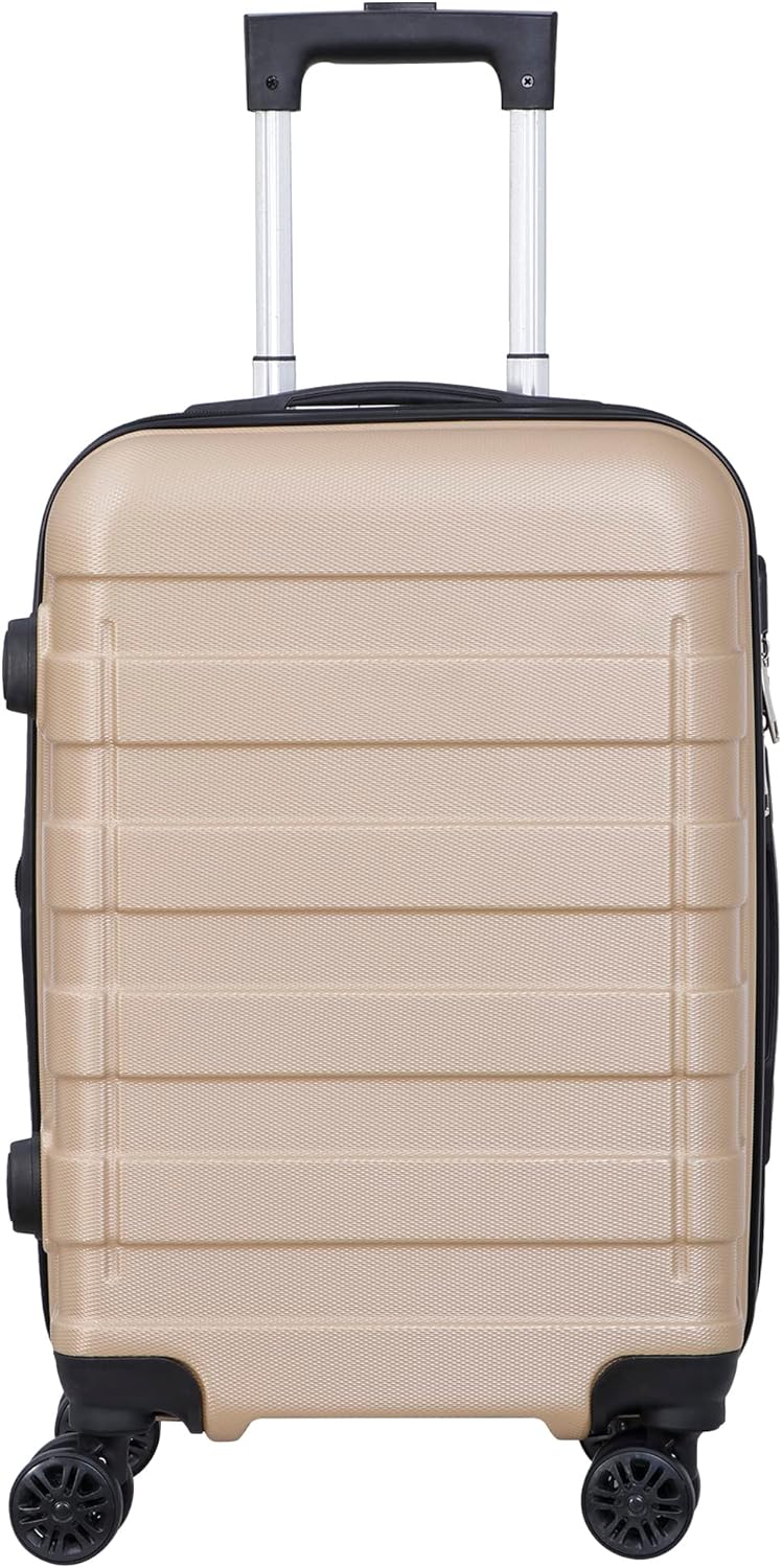 2Pcs 21 Inch Carry-On Luggage with Spinner Wheels, Small Rolling Travel Suitcase Airline Approved with Height Adjustable Handle Hardside Expandable, Champagne