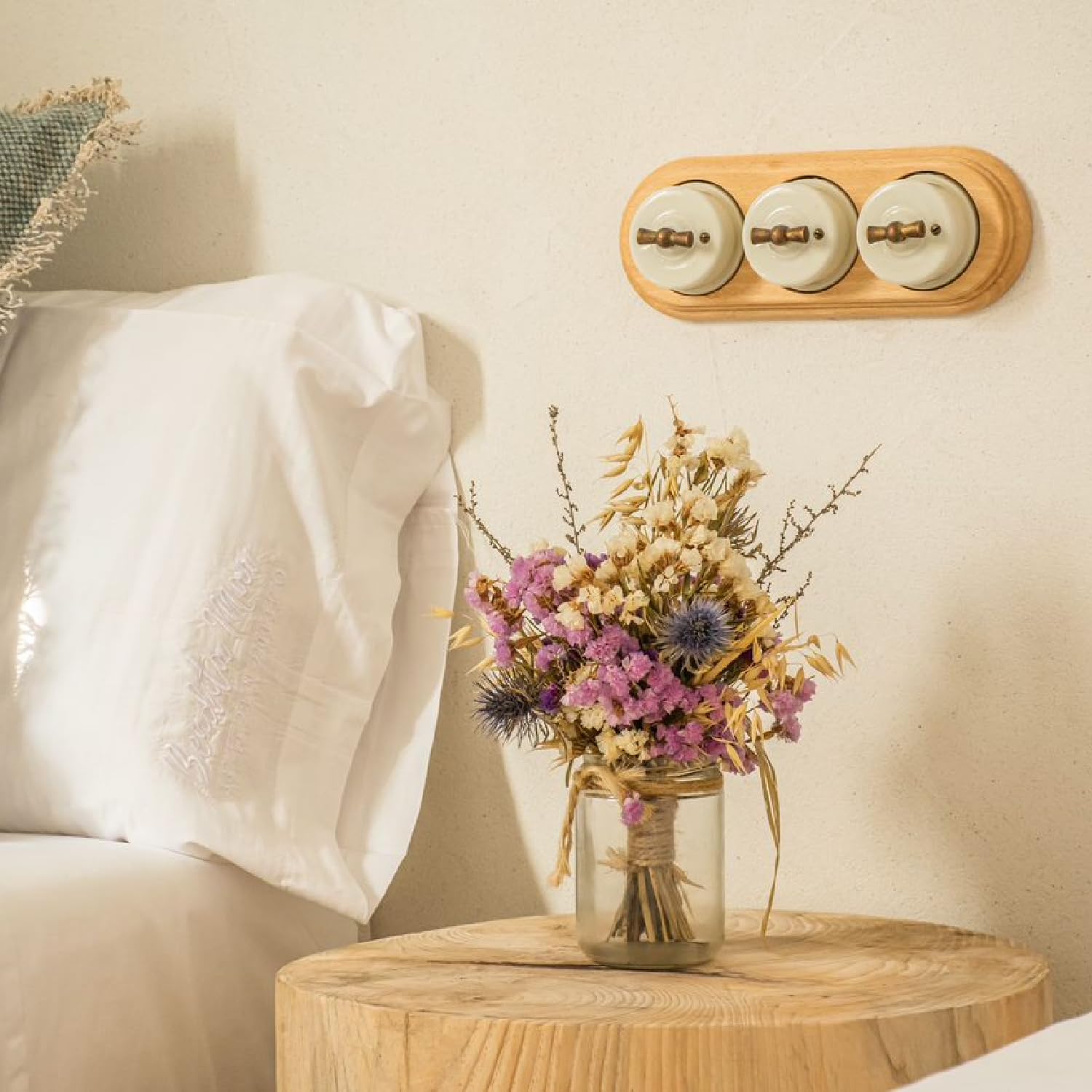 FONTINI - Socle Décoratif Bois Hêtre Vieilli 2 Poste Saillie